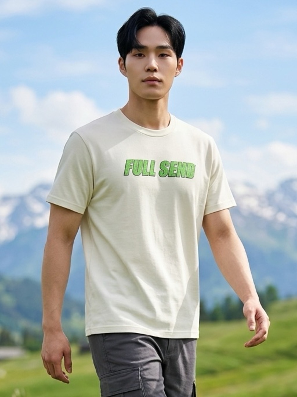 NWT FULL SEND Unisex Cream Short Sleeve Graphic Logo Tee Shirt - Size Small